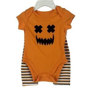 Newborn Halloween Pumpkin Face Bodysuit & Striped‎ Pants Set